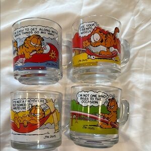 1978-1980 McDonalds Garfield Glass Coffee Mugs - Set of 4 -Excellent Condition